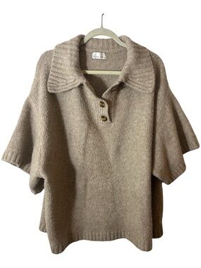 Cozy Soft Women's Taupe Short-Sleeve Collared Sweater Size M/L